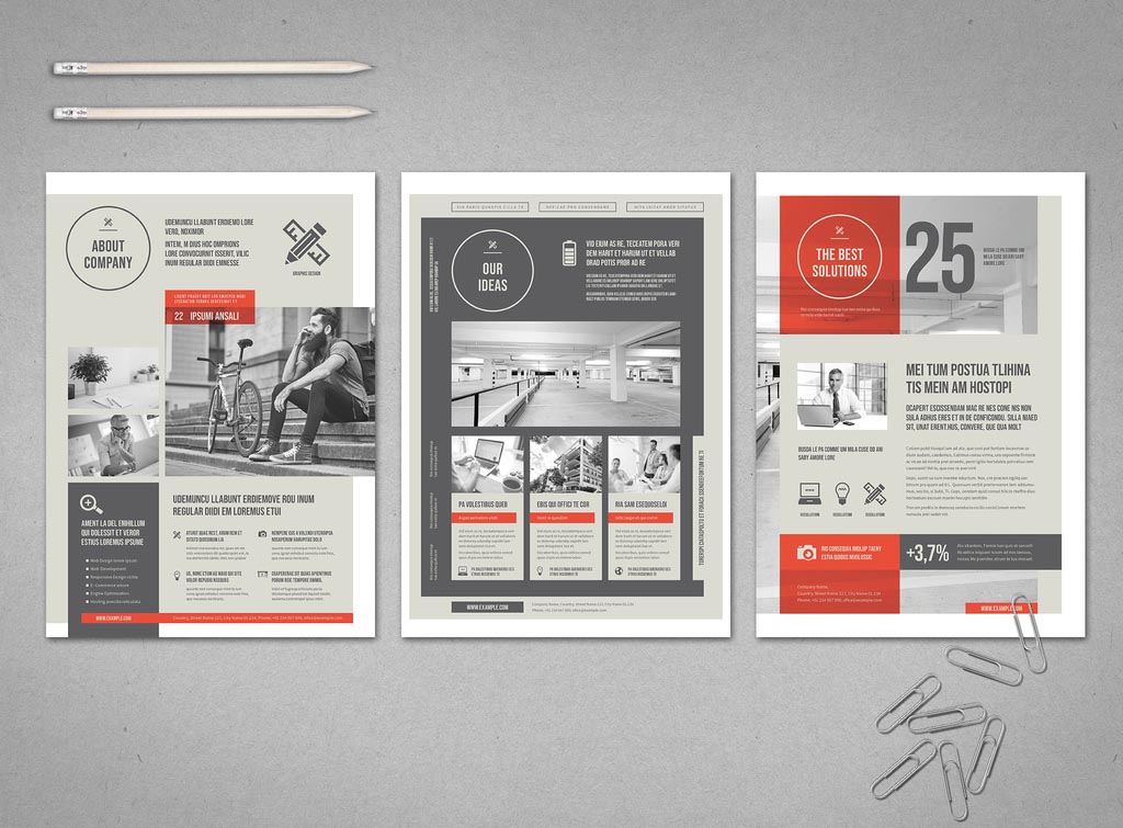 Grey White & Red InDesign Business Flyer Templates