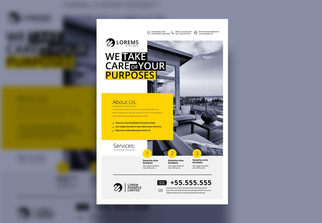 INDD Flyer Layout with Yellow Accent