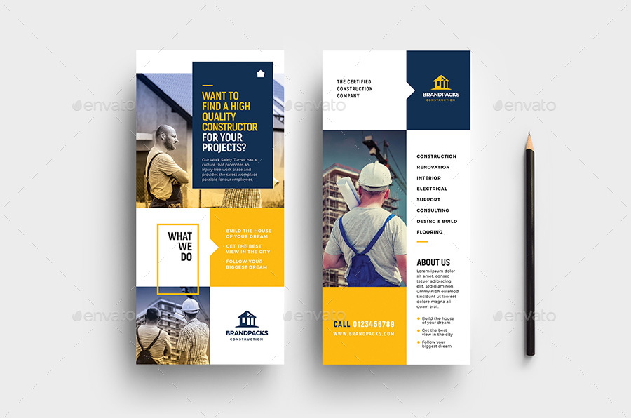 DL Construction Rack Card Template
