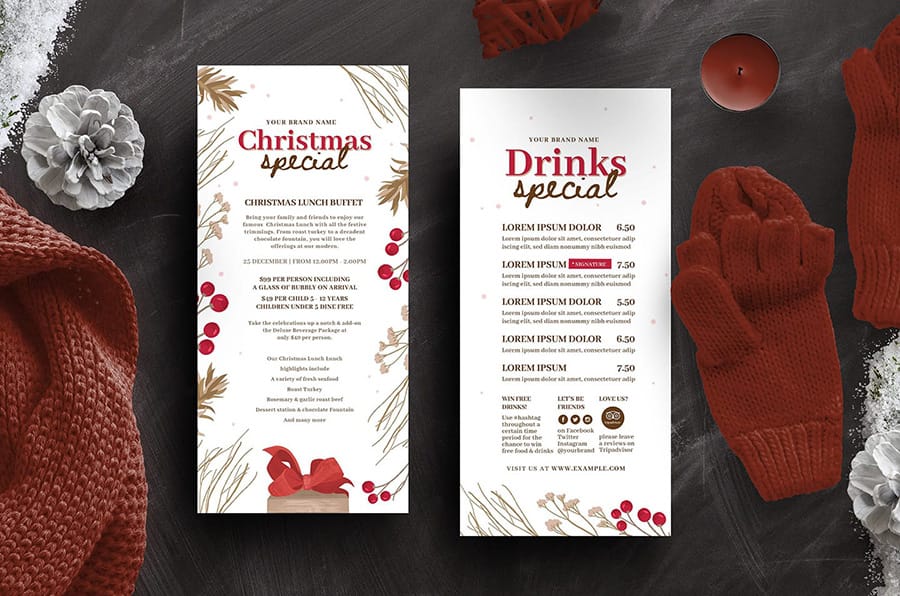 Rustic Christmas DL Menu Card Template