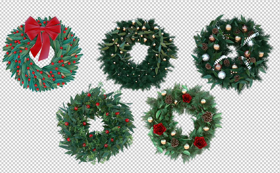 3D Christmas Wreath PNGs