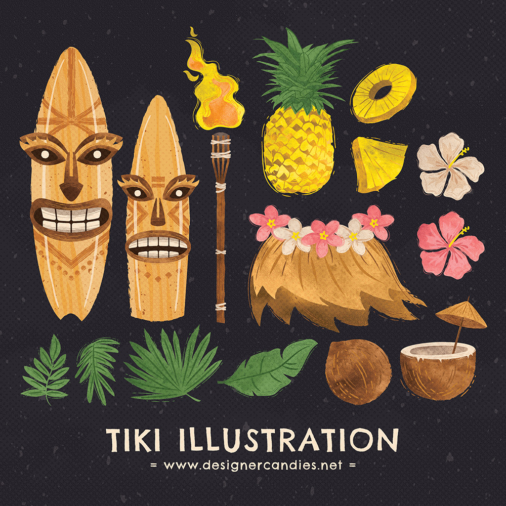 Tiki Illustrations, Illustrator & Photoshop Vectors