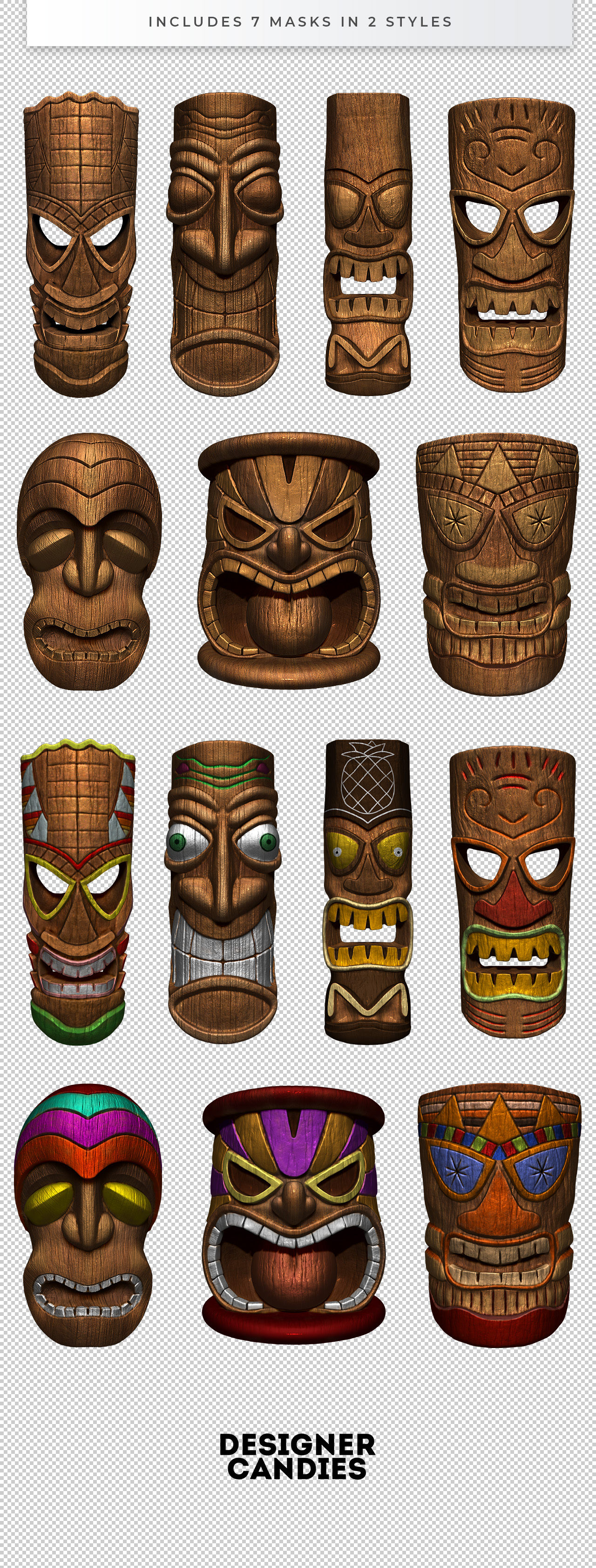 3D Tiki Totem Mask PNGs