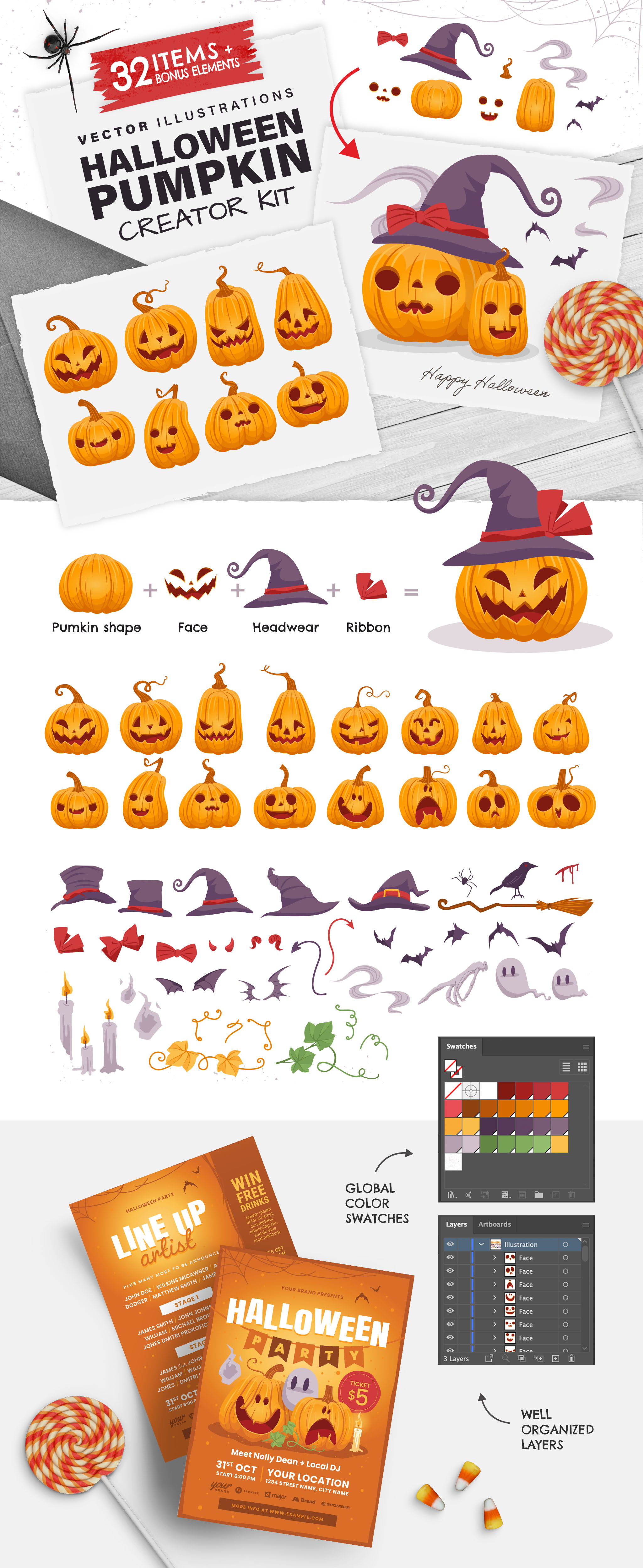 Halloween Pumpkin Vector Creator Kit
