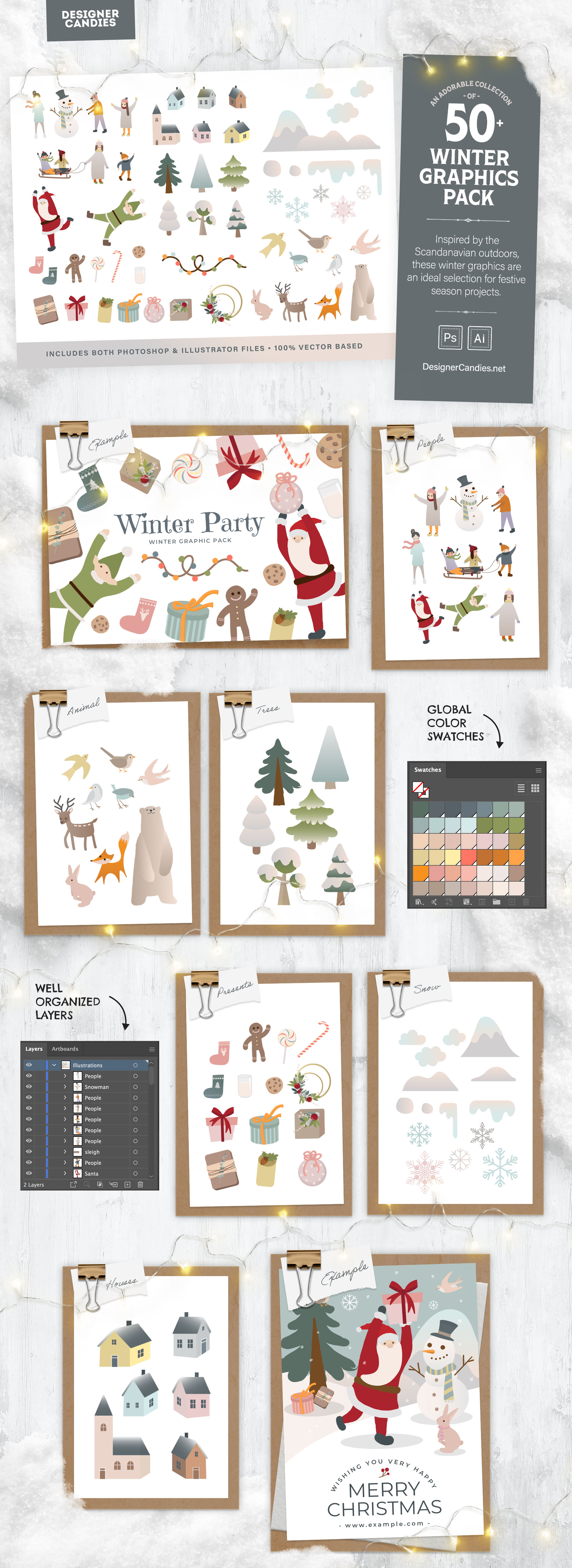 Winter Graphics Pack with 50 Vector Illustrations for Adobe Photoshop & Illustrator