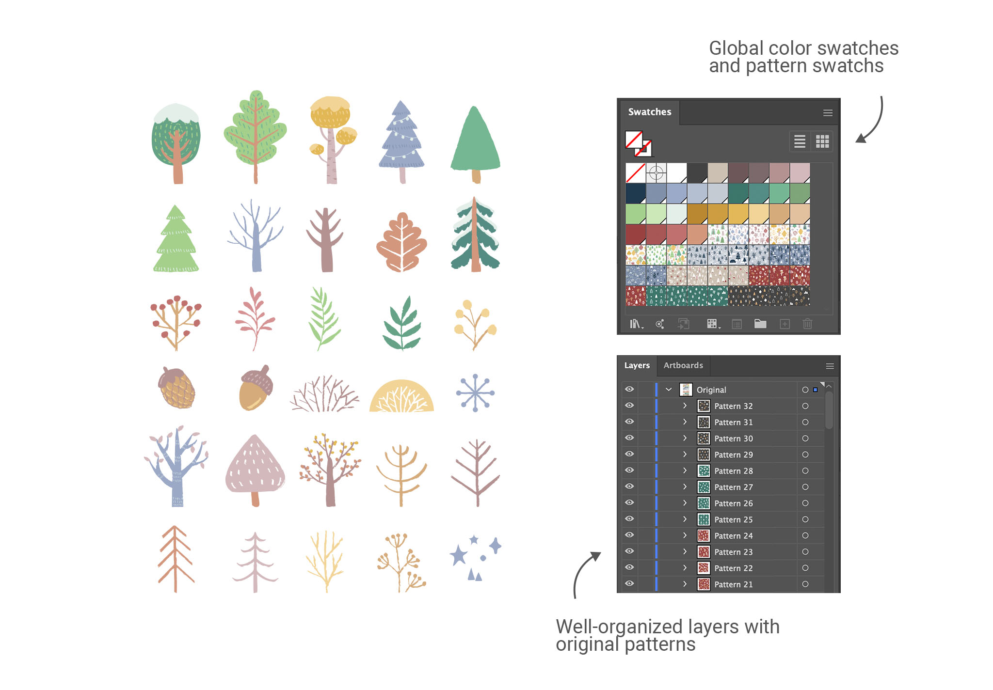 Winter Christmas Tree Patterns for Photoshop & Illustrator