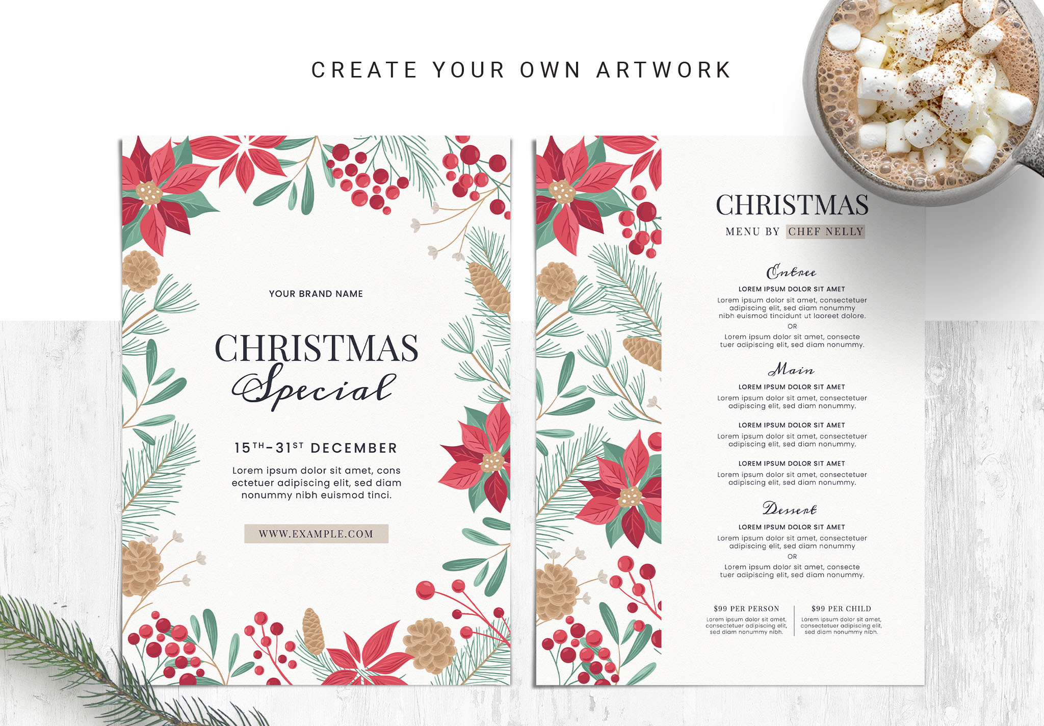 Christmas Menu Flyer Templates for Photoshop & Illustrator