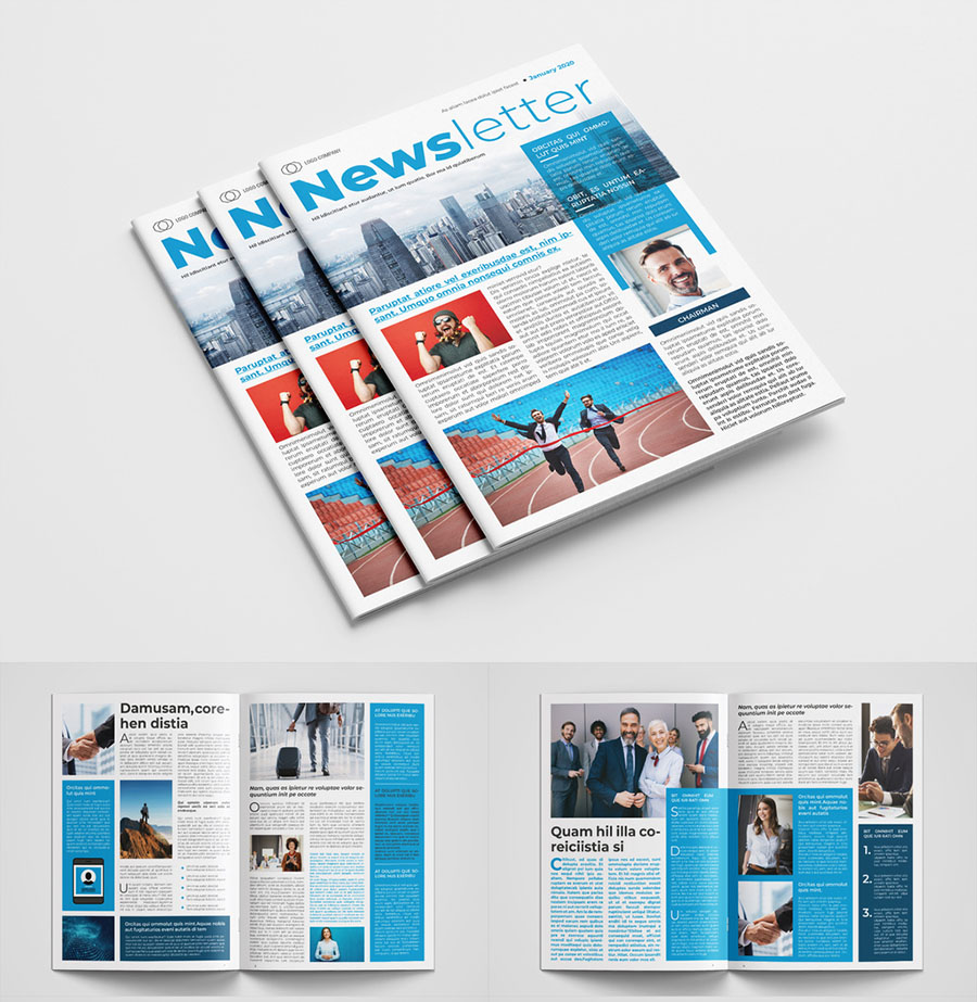 Business Newsletter Layout with Blue Accents