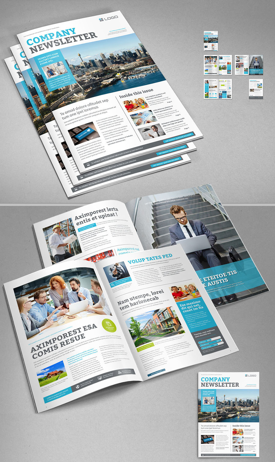 Business Newsletter Layout with Blue Accents