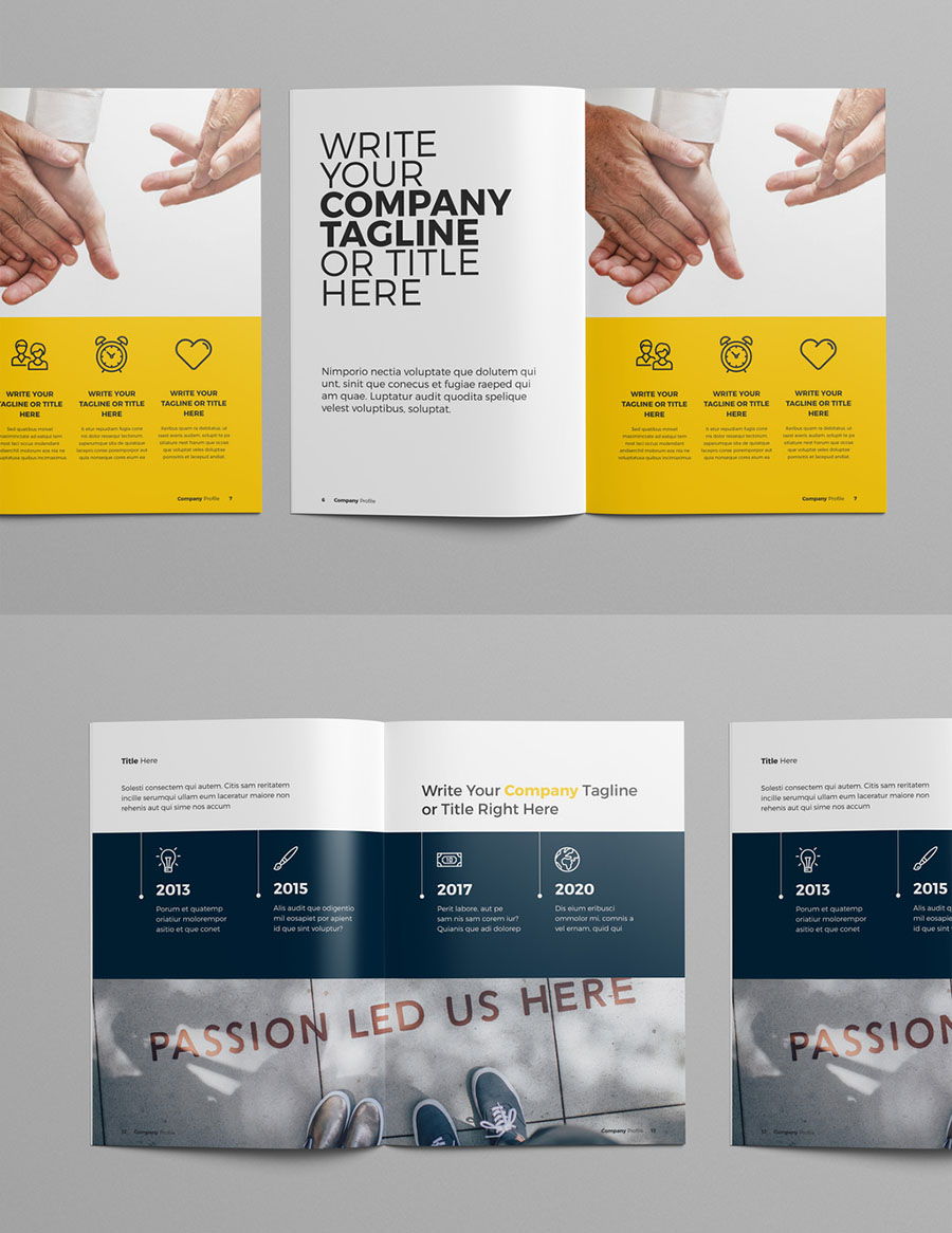 Brochure Layout with Blue and Yellow Accents