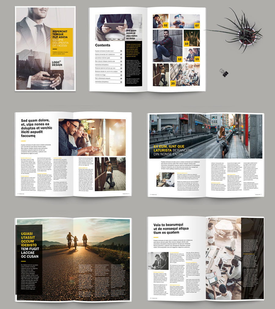Brochure/Magazine Layout with Yellow Accents