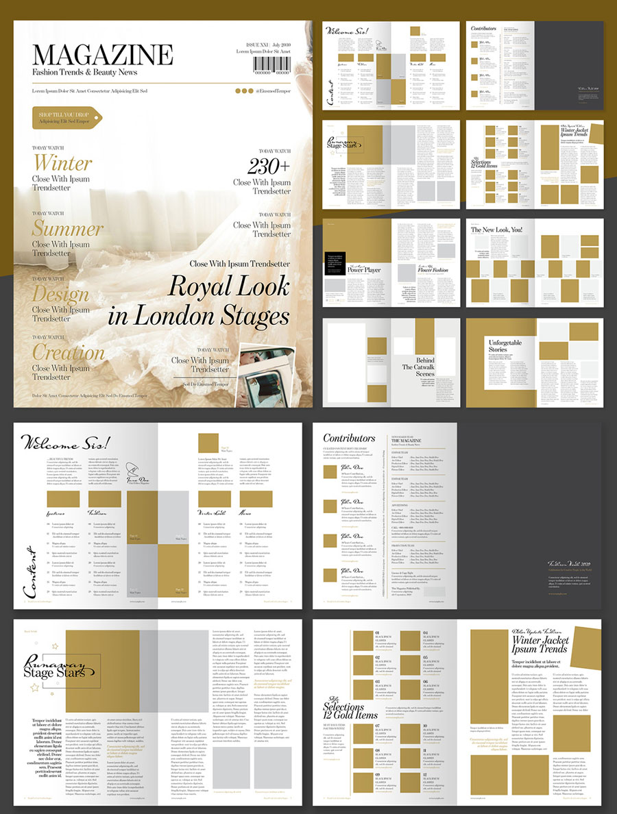 Elegant Fashion Magazine Layout with Gold Accents