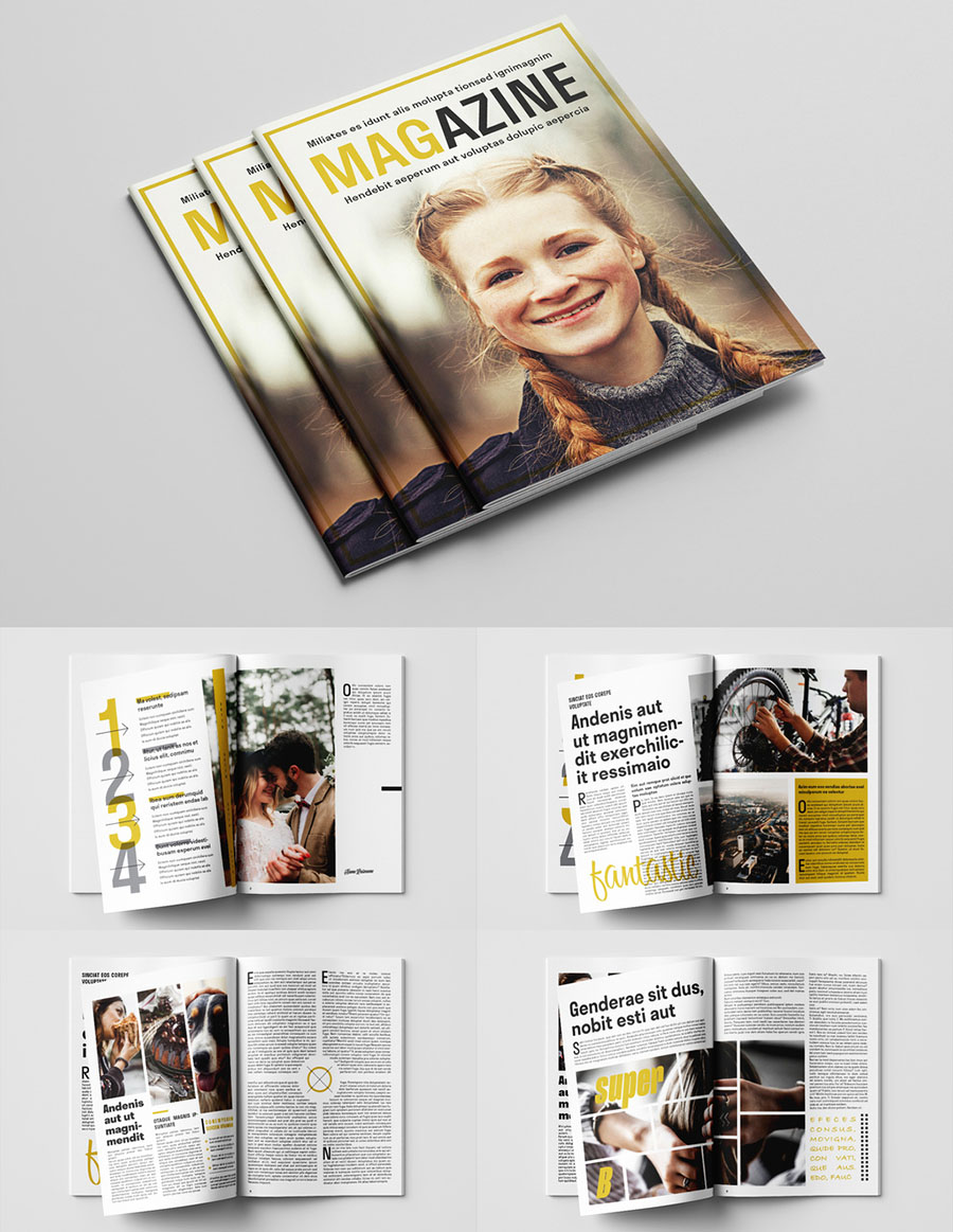 Magazine Layout with Yellow Accents