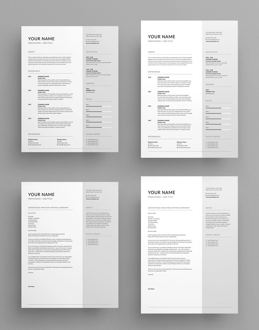 Contemporary InDesign Resume and Cover Letter Layout