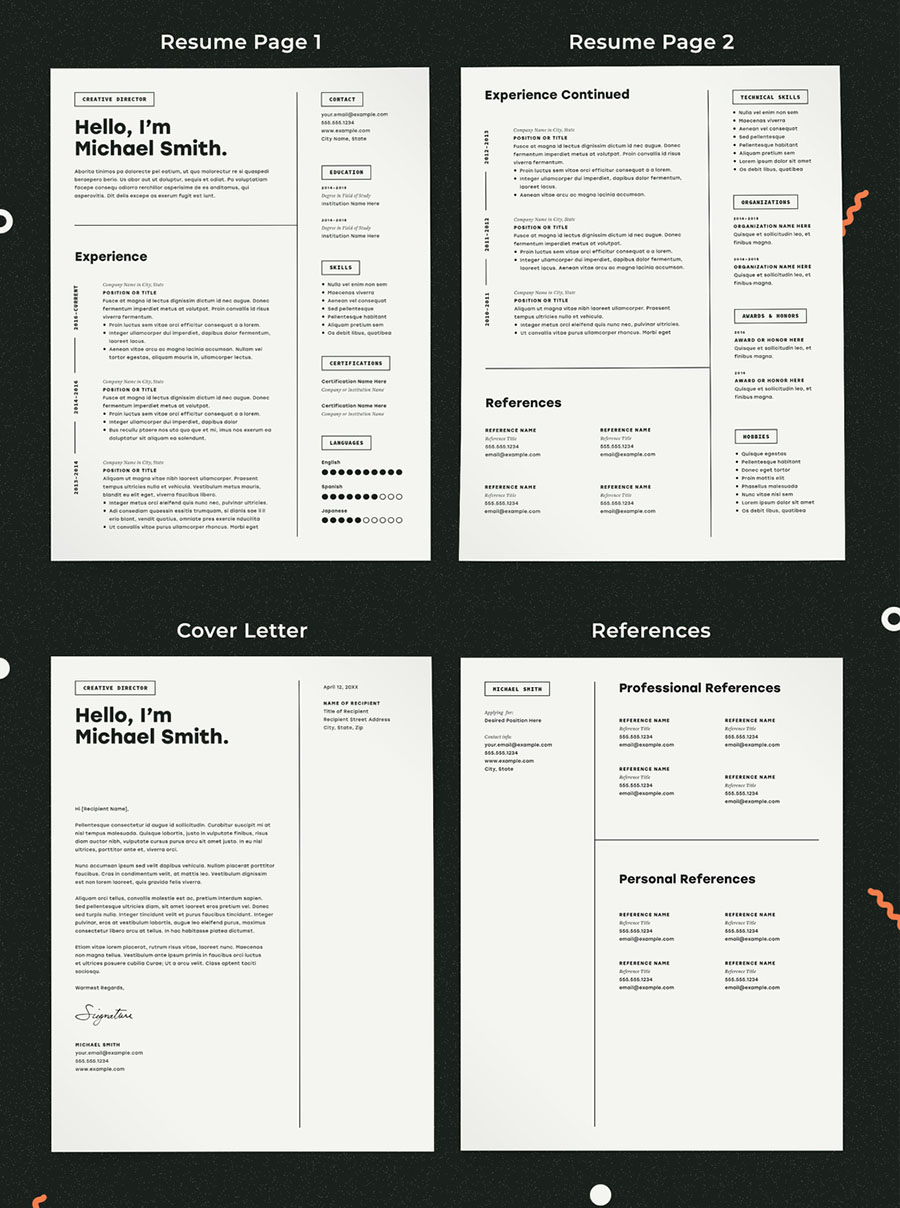 Black and White Minimal InDesign Resume Layout Kit