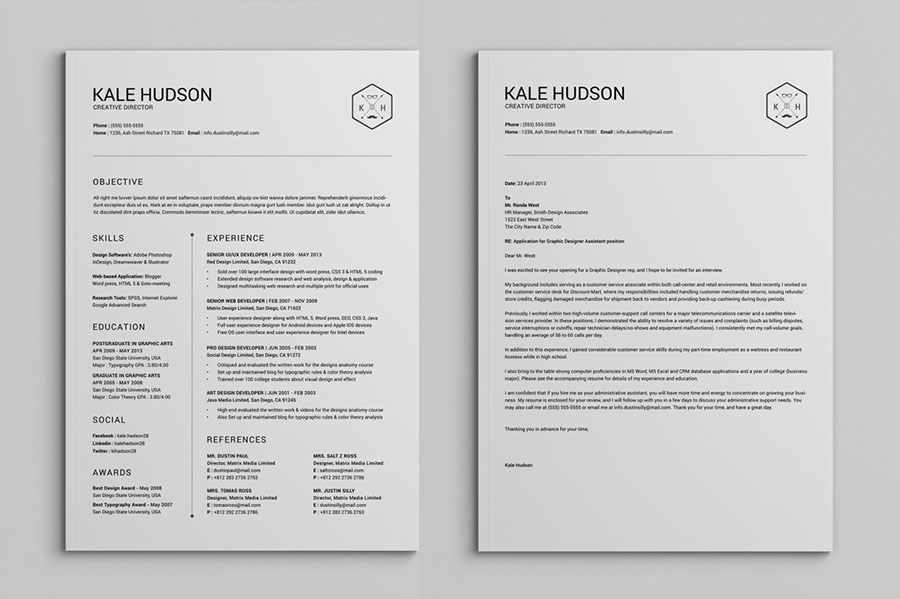 Clean Resume CV - Hudson - InDesign Template
