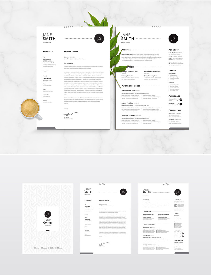 Black and White Resume and Cover Letter Layout