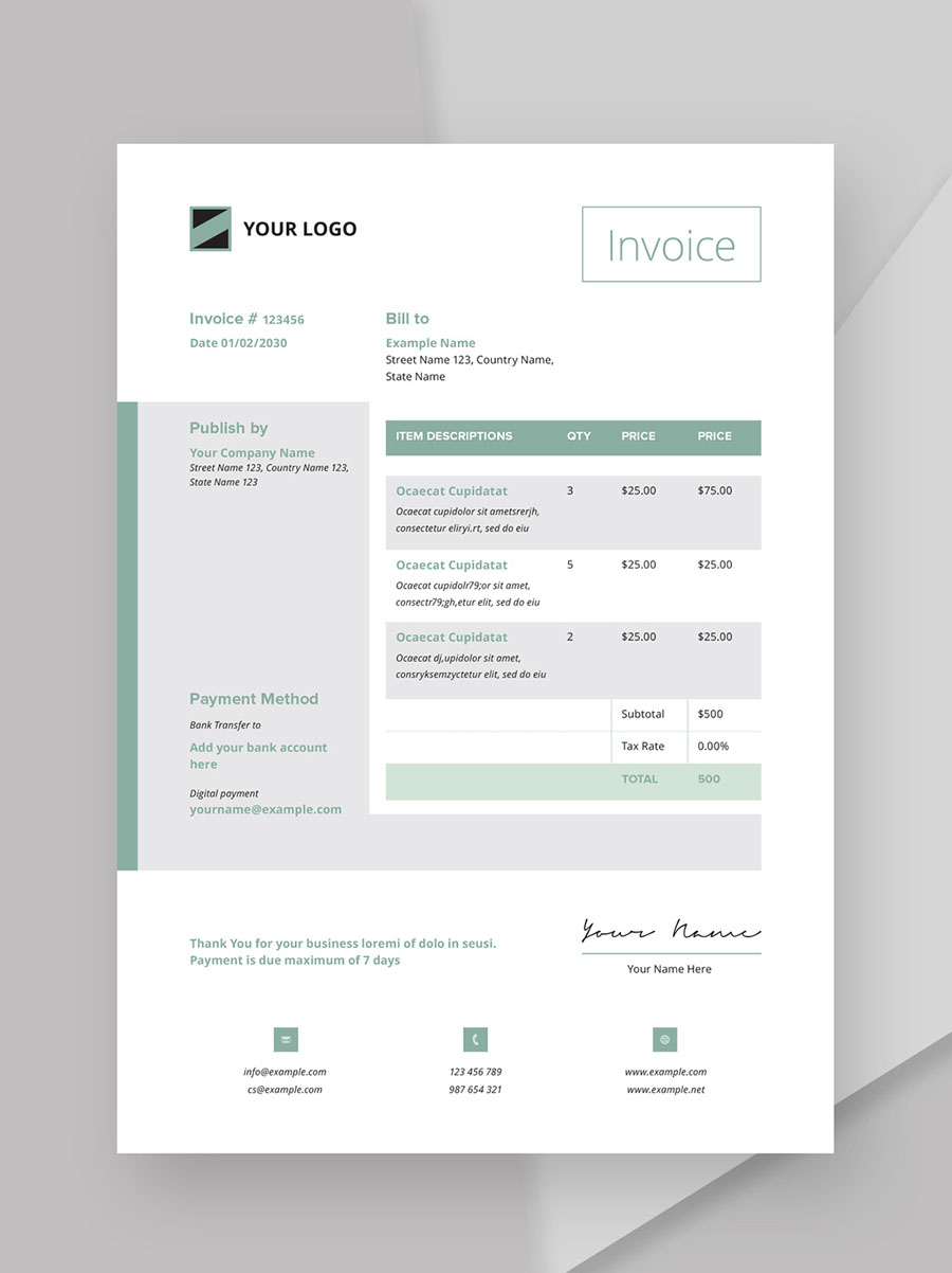 Corporate Invoice Layout with Green Accents