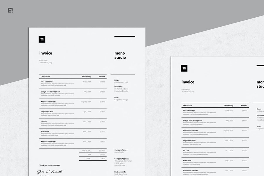 Professional Invoice Documents Template Pack