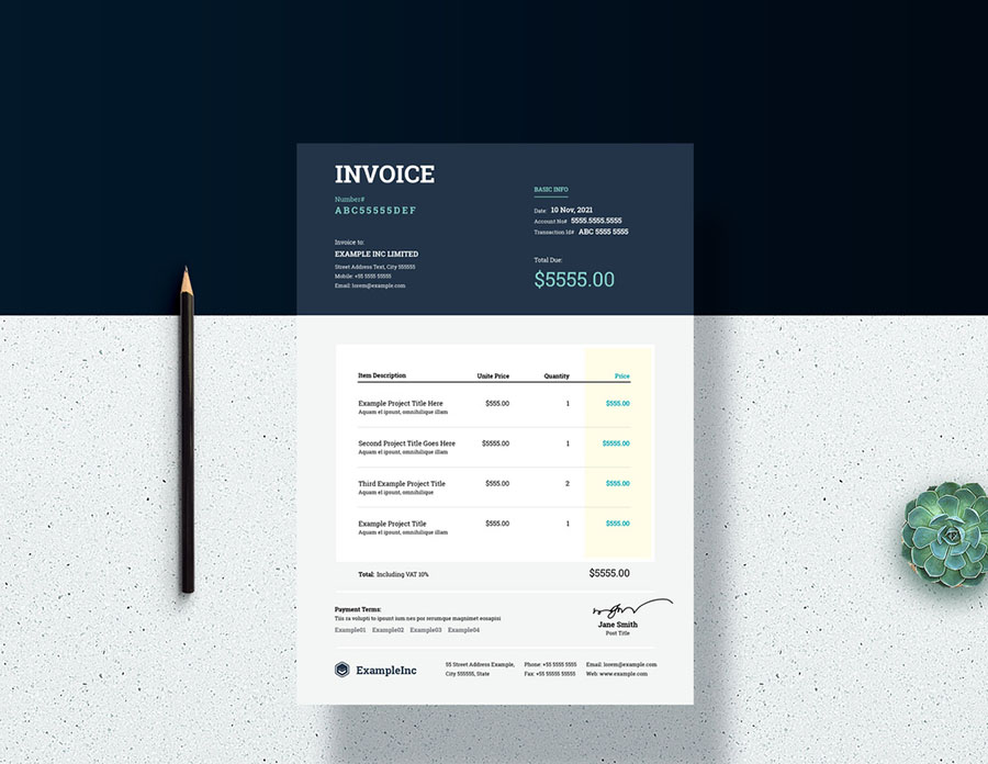 Invoice Layout with Dark Blue Header