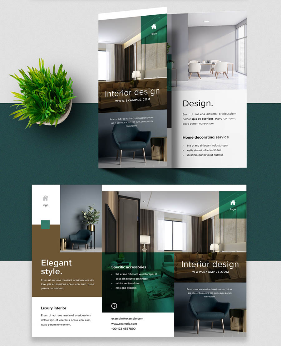 Elegant Trifold Layout with Green and Brown Accent