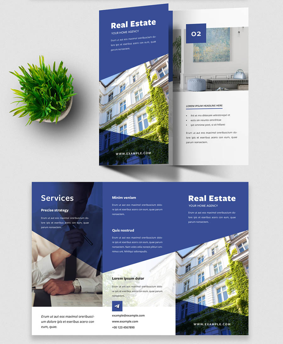 Modern Trifold Brochure Design Layout with Blue Accents