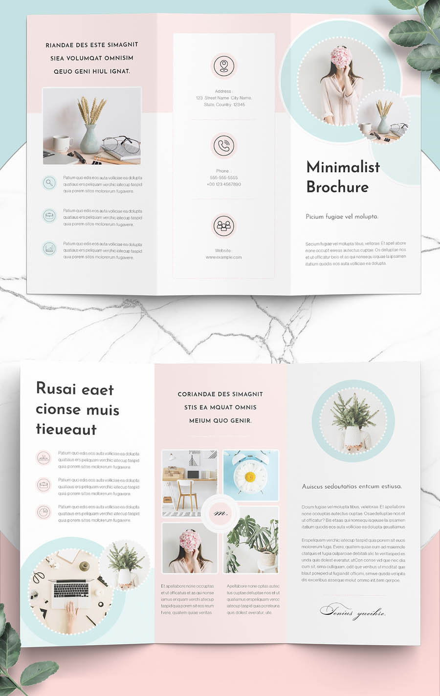 Minimalist Brochure Layout with Mint and Pink Accents