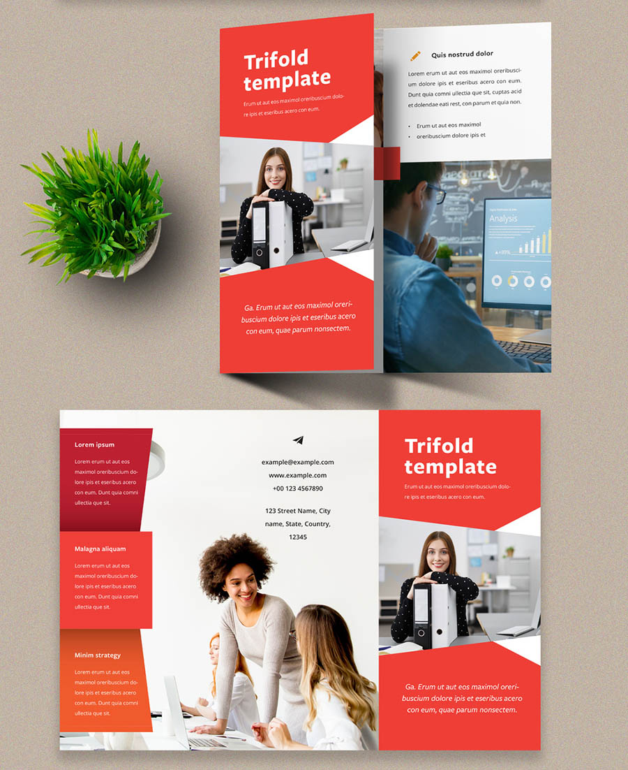 Trifold Brochure Design Layout with Orange Accents