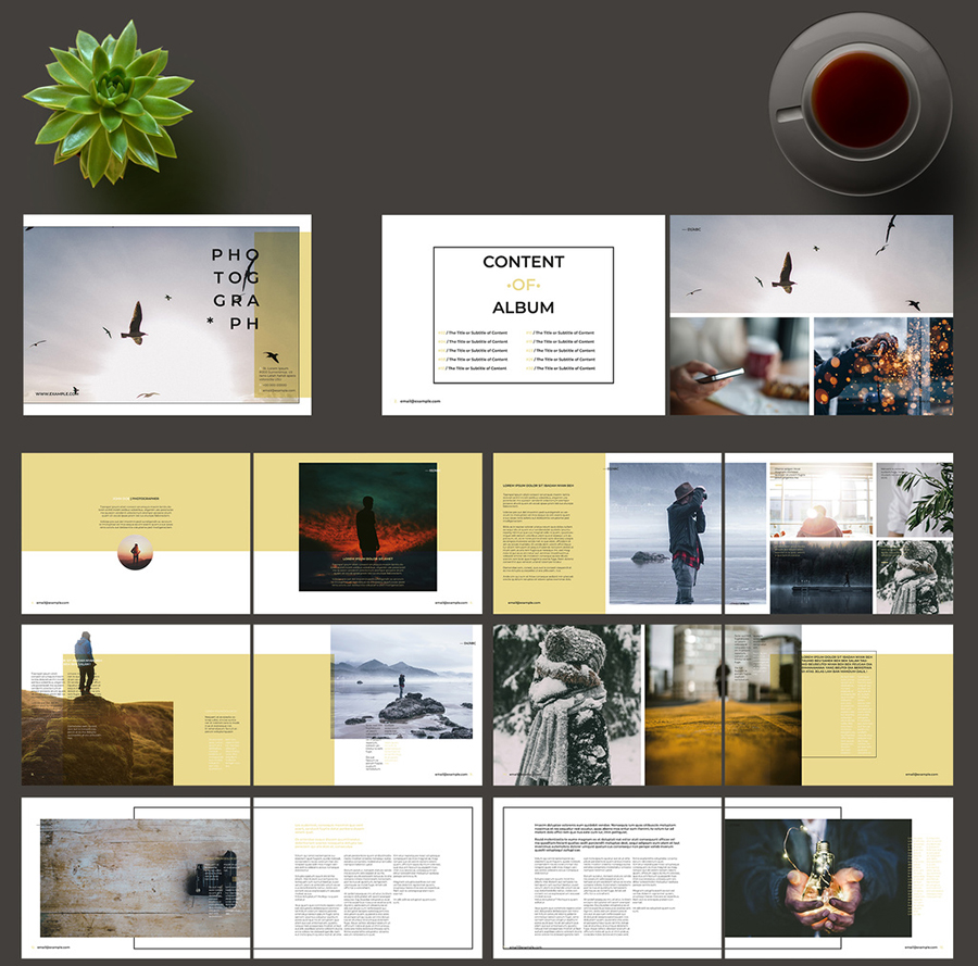 Photo Album Layout With Yellow Accents