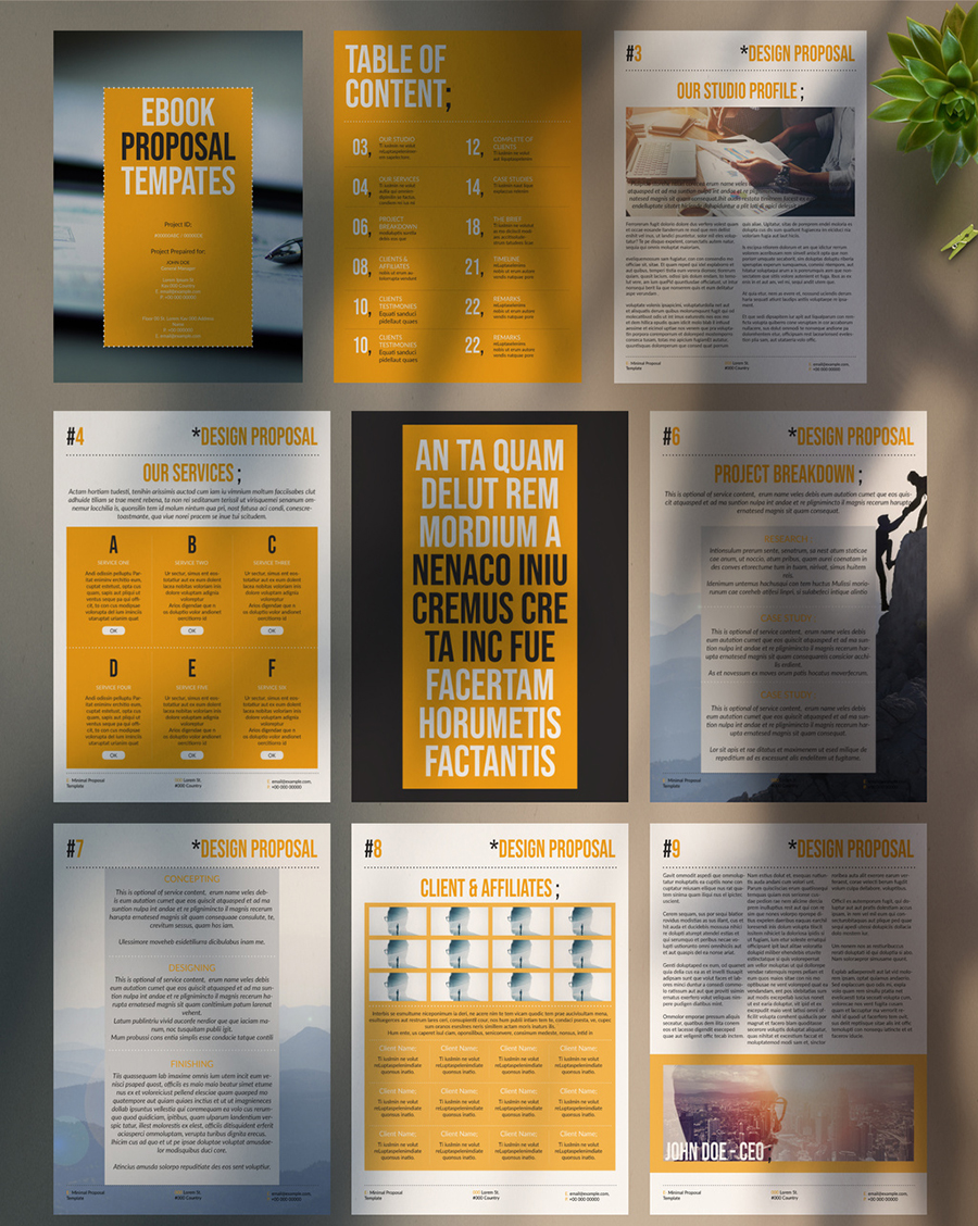 Minimal Design Proposal Layout with Yellow Accent