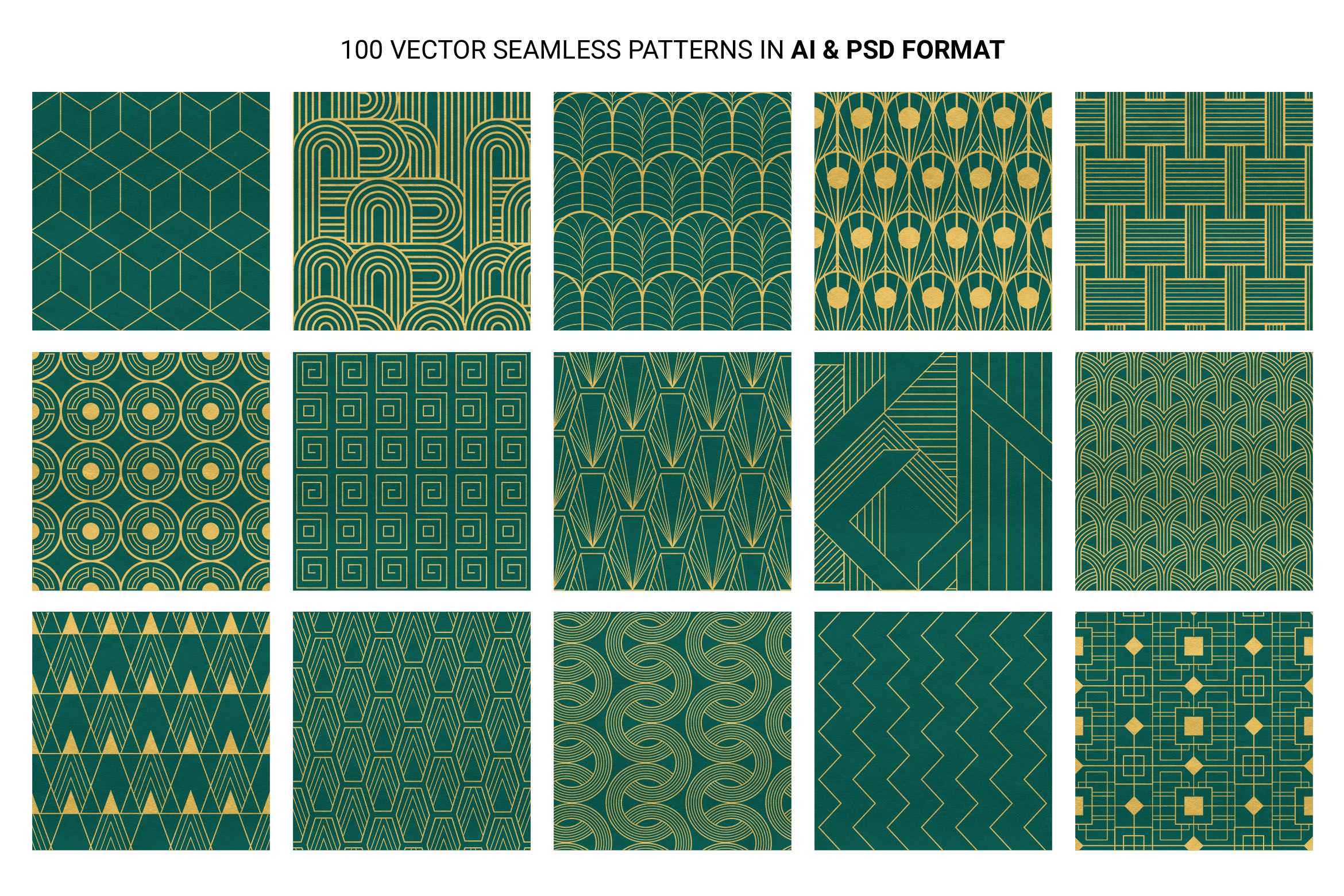 Art Deco Patterns for Photoshop, Illustrator, PNG