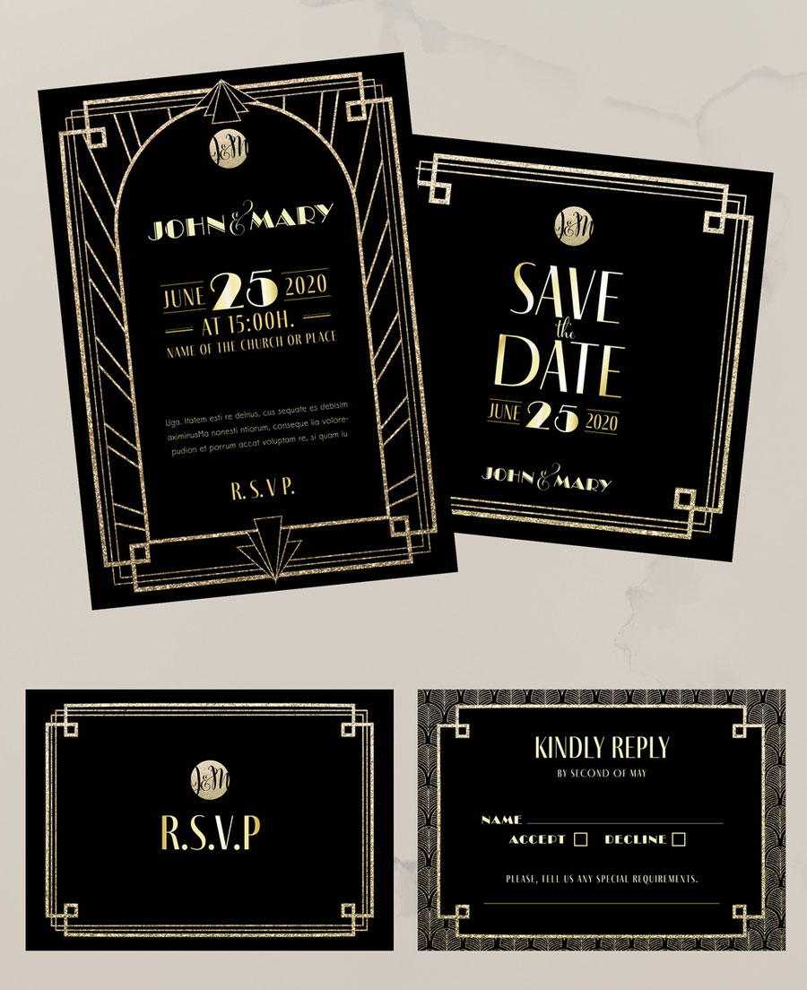 Black and Gold Art Deco Wedding Set Layout