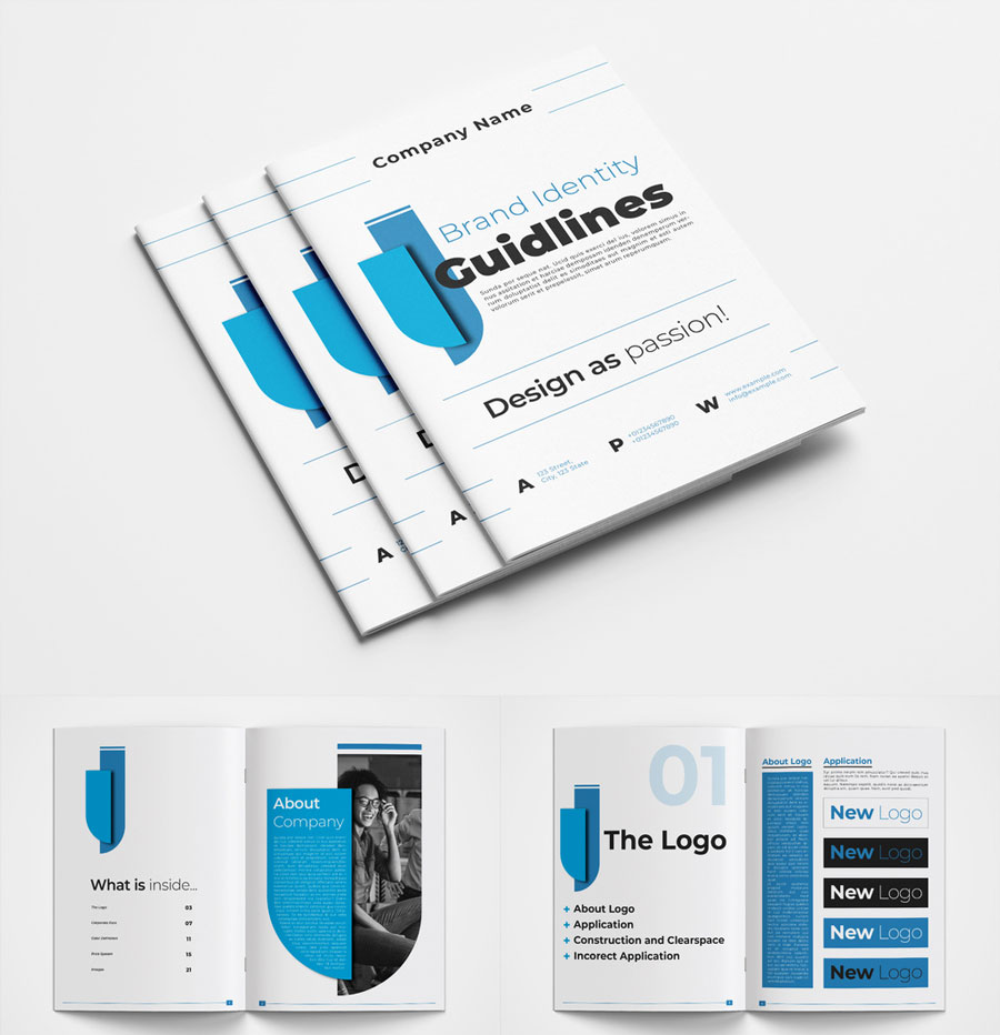 Brand Manual Layout with Blue Accents