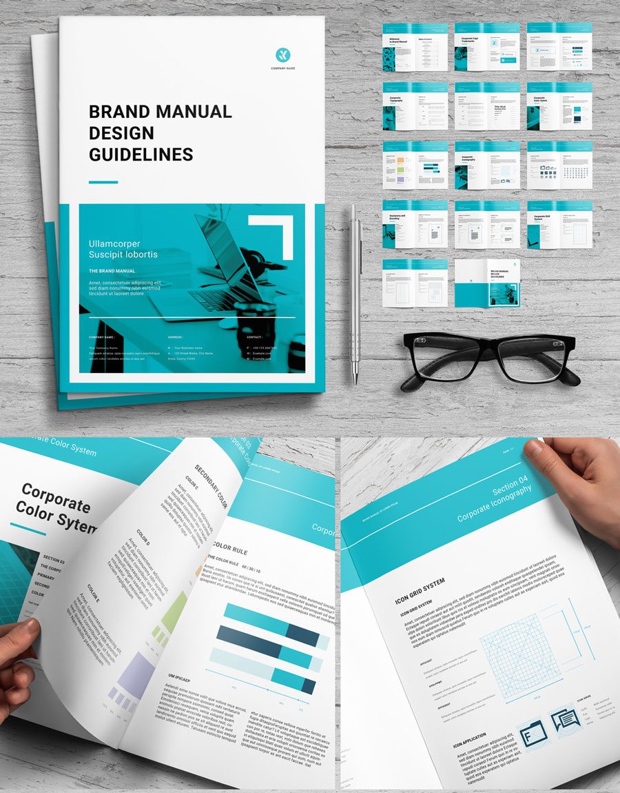 Brand Manual Layout with Teal Accents