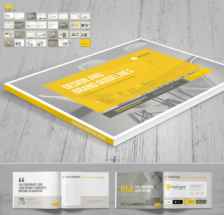 Brand Manual Layout with Yellow Accents