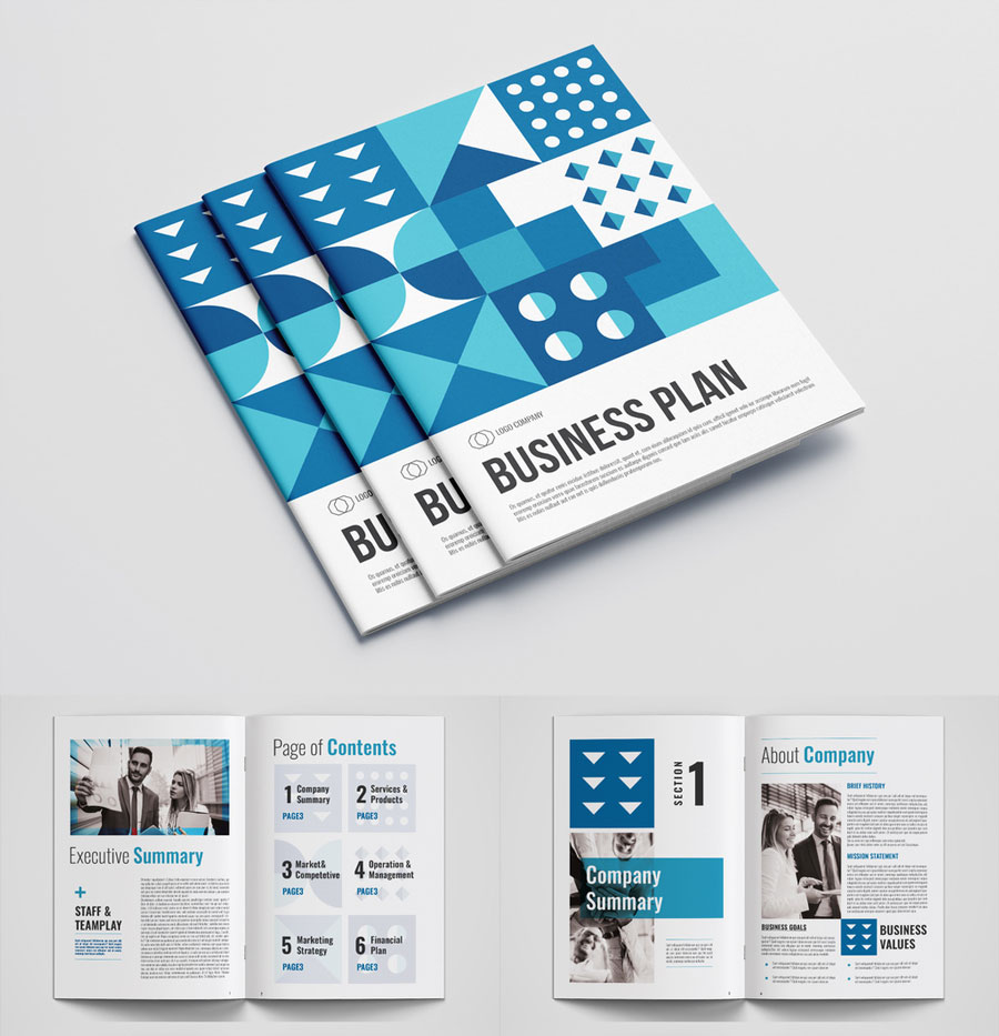 Business Plan Layout with Blue Accents