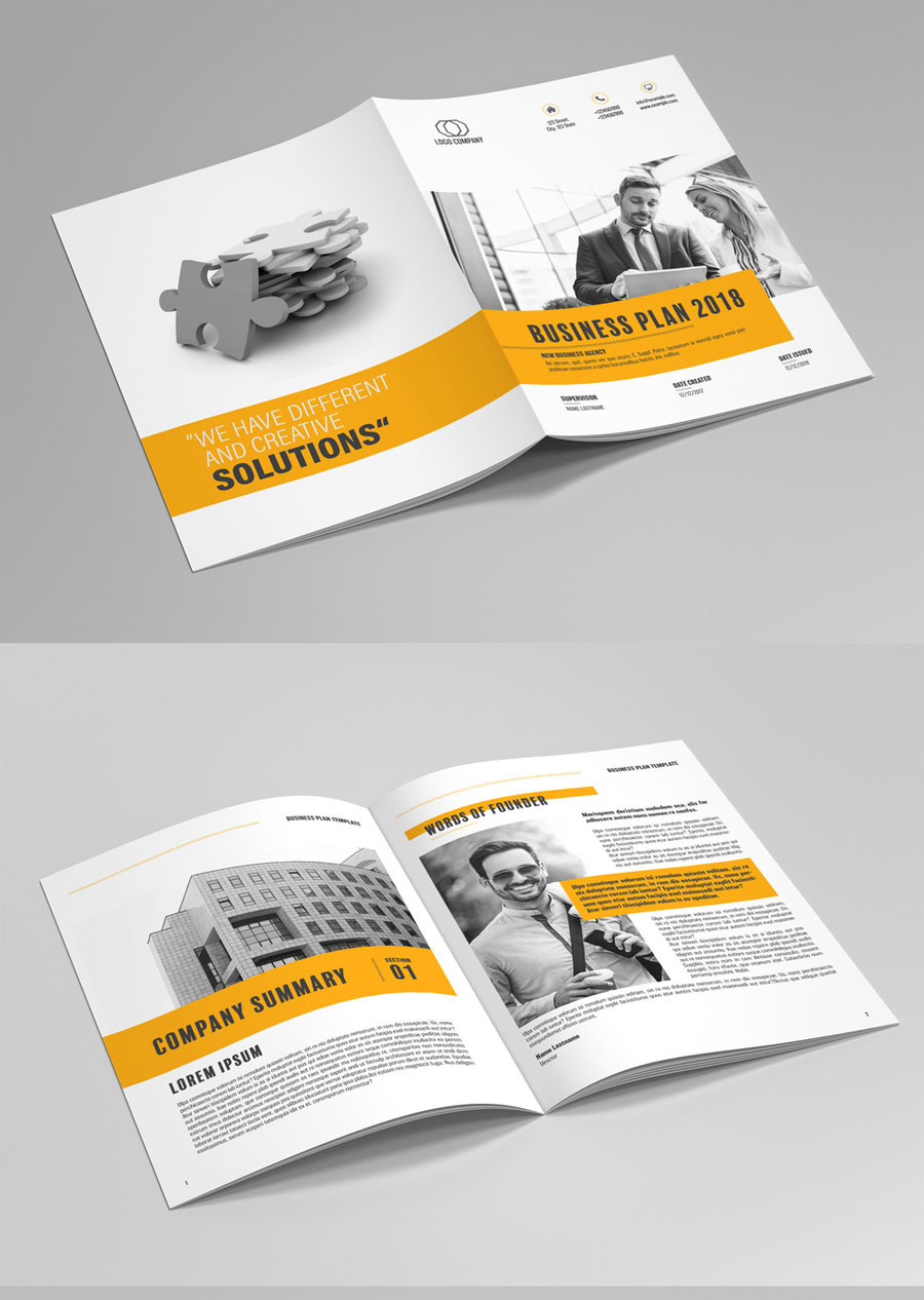 Business Plan Layout with Orange Accents