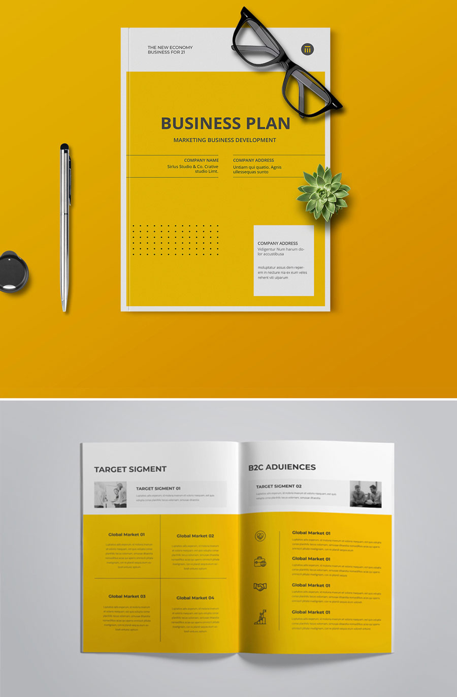 Business Plan Layout with Yellow Accents