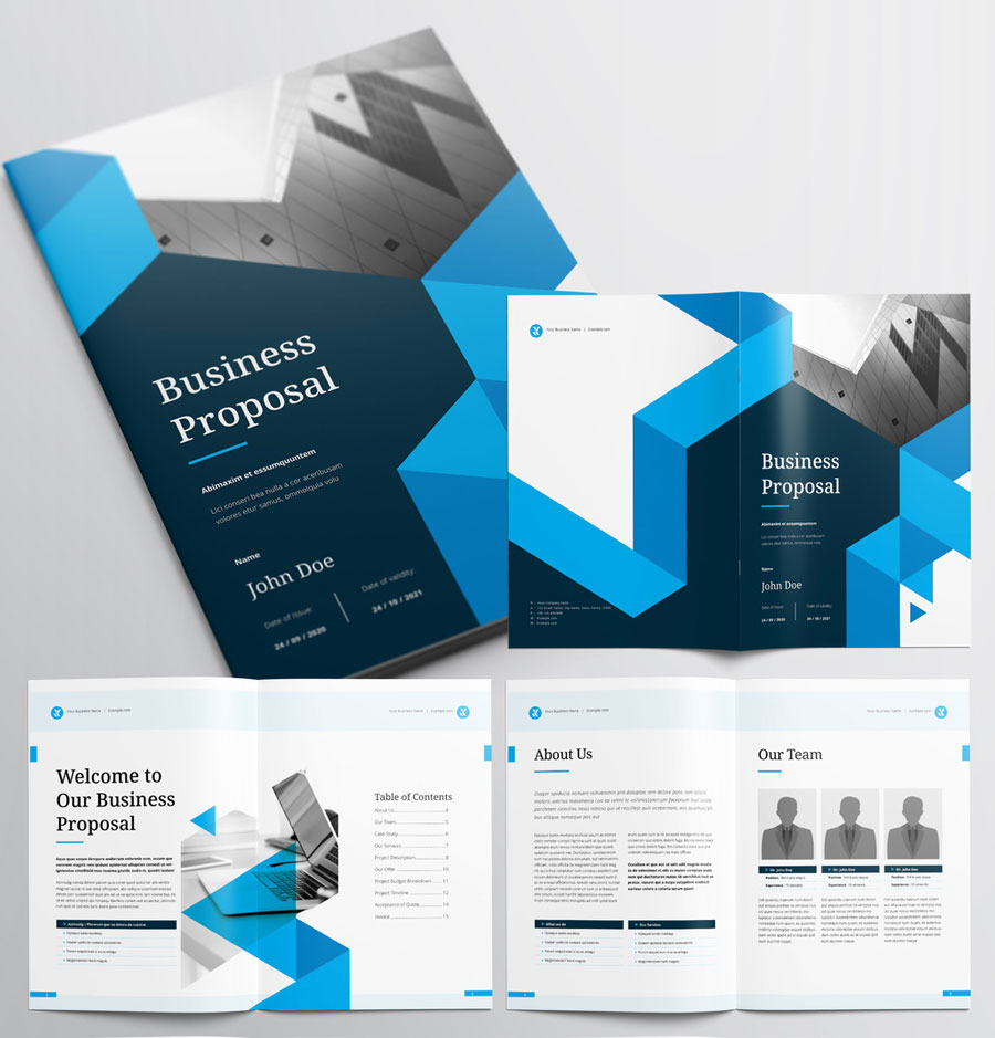 Business Proposal Layout with Blue Accents