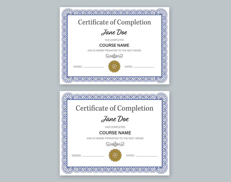 Certificate Layout with Blue Border