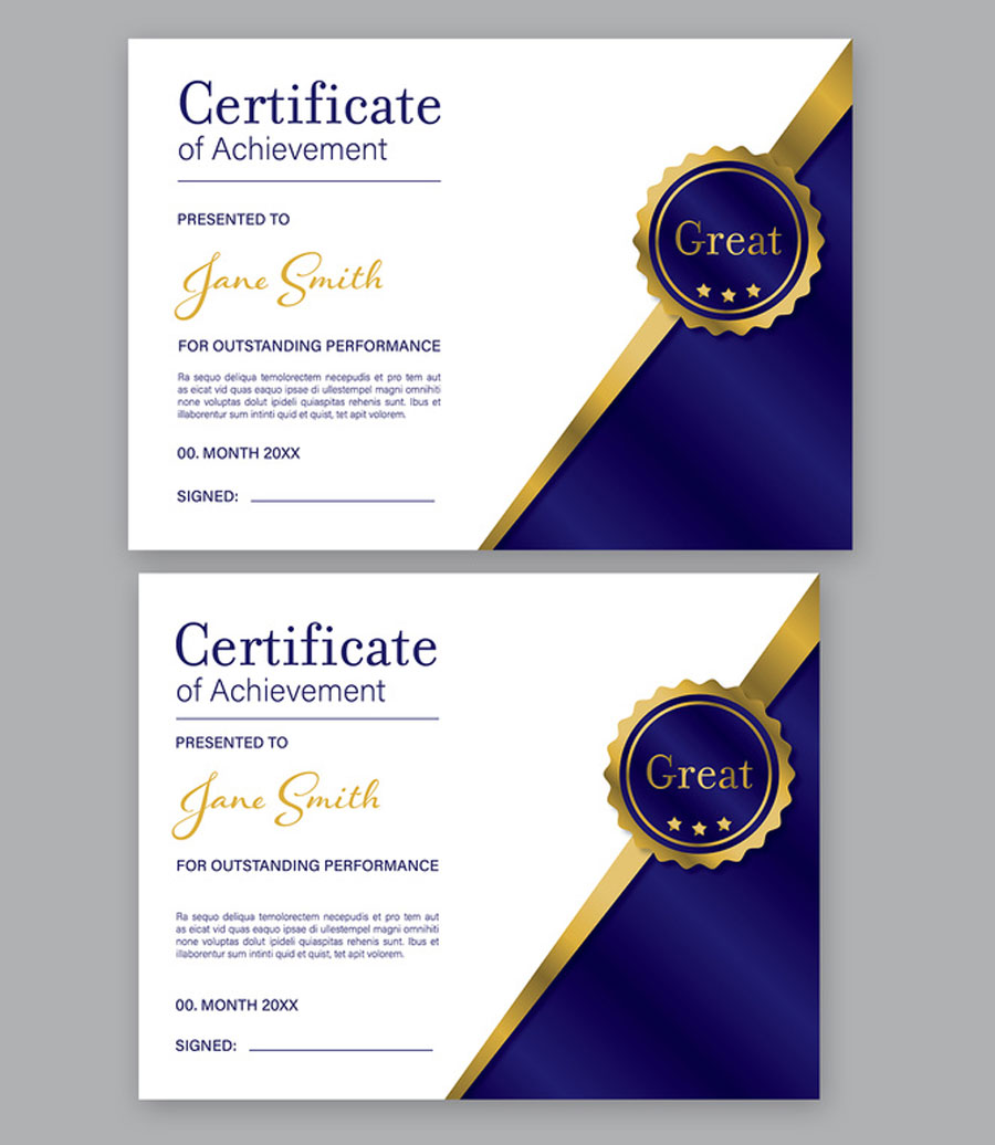 Certificate Layout with Blue and Gold Accents