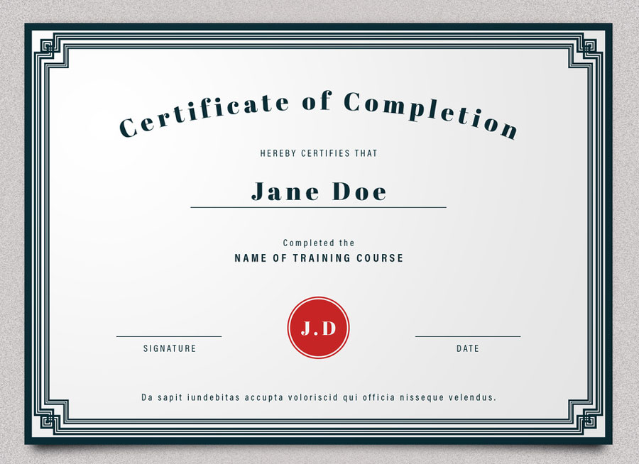 Certificate of Completion Layout