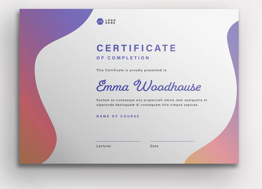 Certificate of Completion Layout with Gradient Border Element