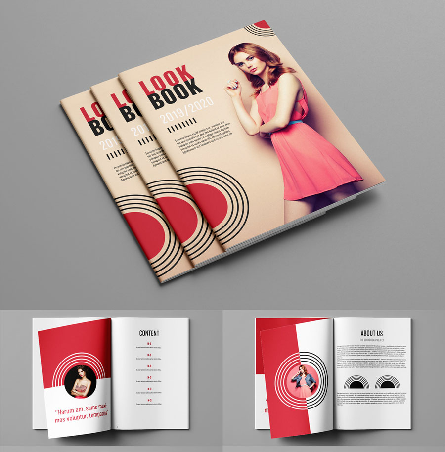 Dark Red Lookbook with Abstract Design Elements