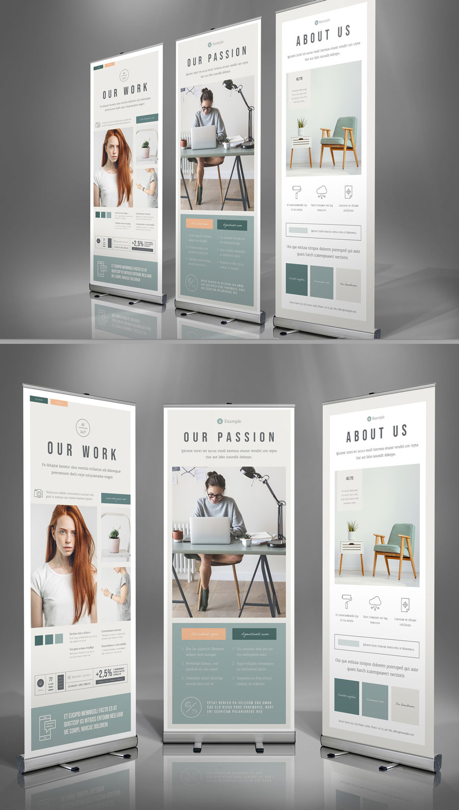 Mint and White Roll-Up Layout with Pale Peach Accents