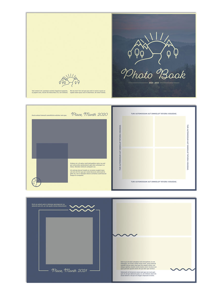 Photo Album Layout with Blue and Green Accents