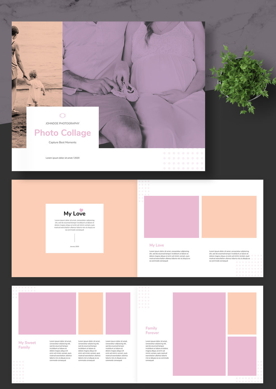 Photo Album Layout with Peach and Pink Accents