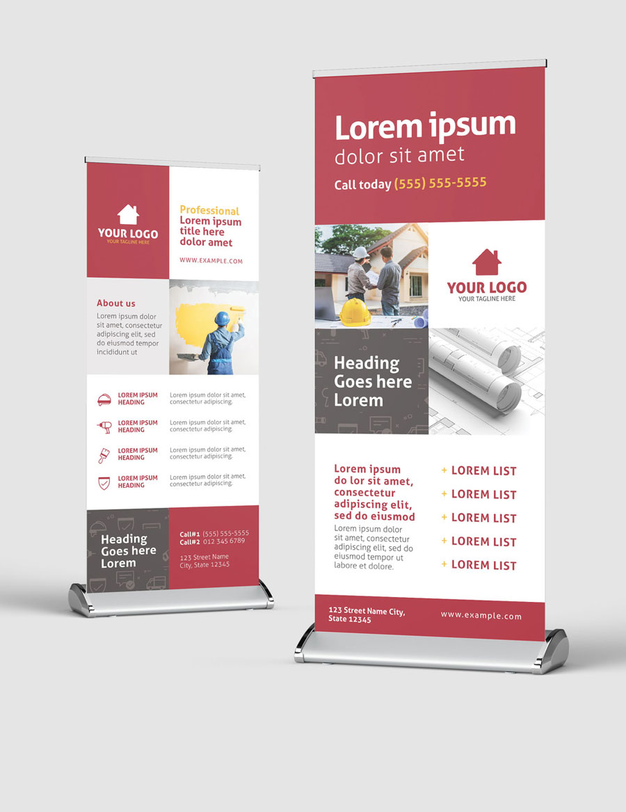Red Roll Up Banner for Construction Professionals and Building Services