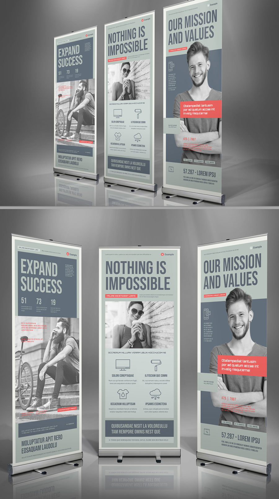 Roll-Up Banner Template in Pale Olive with Pale Red Accents