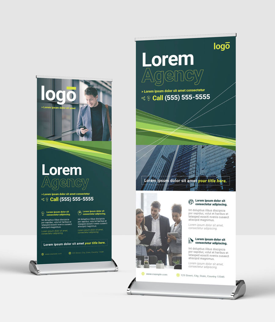 Roll Up Business Banner with Green Lines